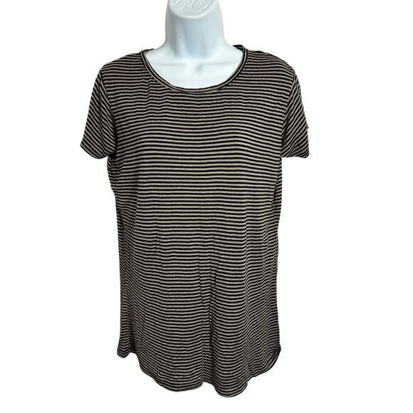 gnw Striped Top Sz XL Short Sleeve Tee Brown Black Blouse Versatile - Picture 5 of 5